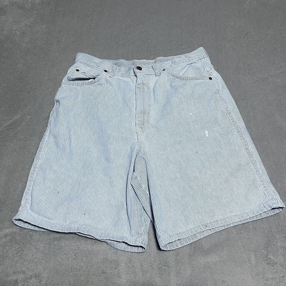 Vintage Chic Short‎ Womens 18 Blue Striped Denim Made In USA